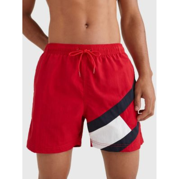 Tommy Hilfiger Men Medium Drawstring 5" Swim Trunks Red Size L - Picture 1 of 2